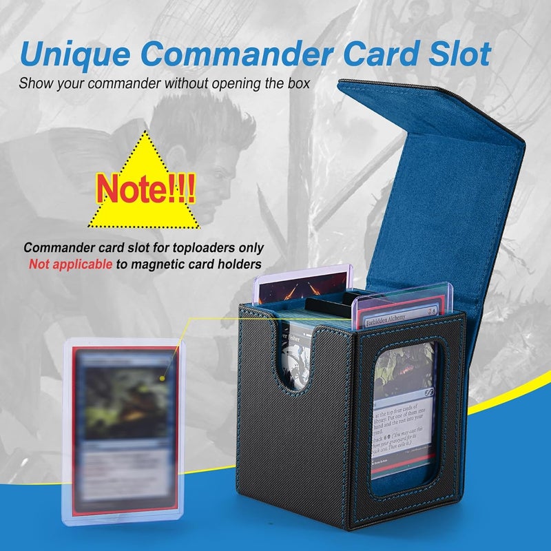 Stepane MTG Deck Box, Double Display Window MTG, Commander Deck Box Fits 120+ Single Sleeved Cards, PU Leather Magnetic Closure Card Box with 2 Dividers&2 Toploaders for TCG, CCG, Black/Blue - Image 5